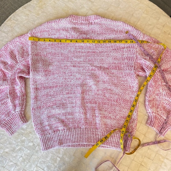 $275 ELIE TAHARI Puff Sleeve Sweater Pink Combo Peruvian 100% Cotton white M - Picture 12 of 14
